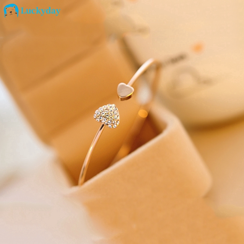 YEEZII Gelang Kristal Bentuk Hati Warna Emas Gaya Retro Korea Untuk Wanita