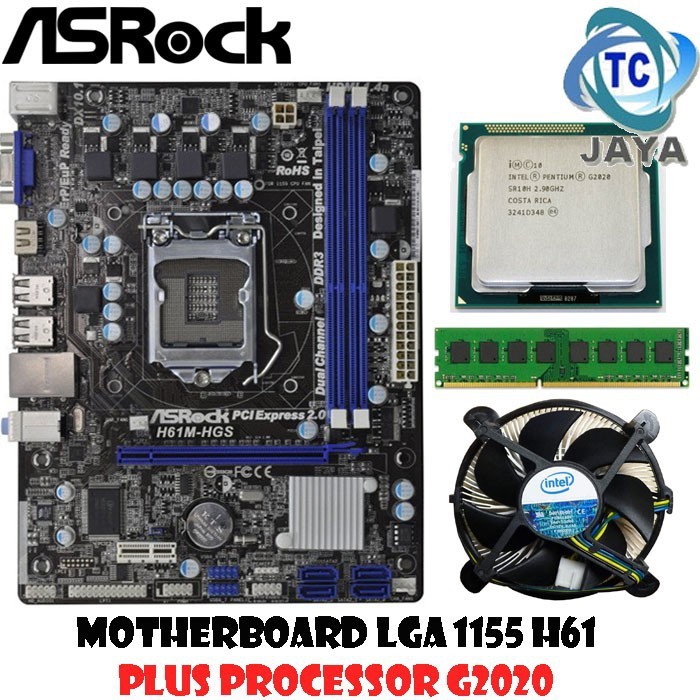 MOBO LGA 1155 H61 asrock Dengan Processor G2020 + RAM 4GB