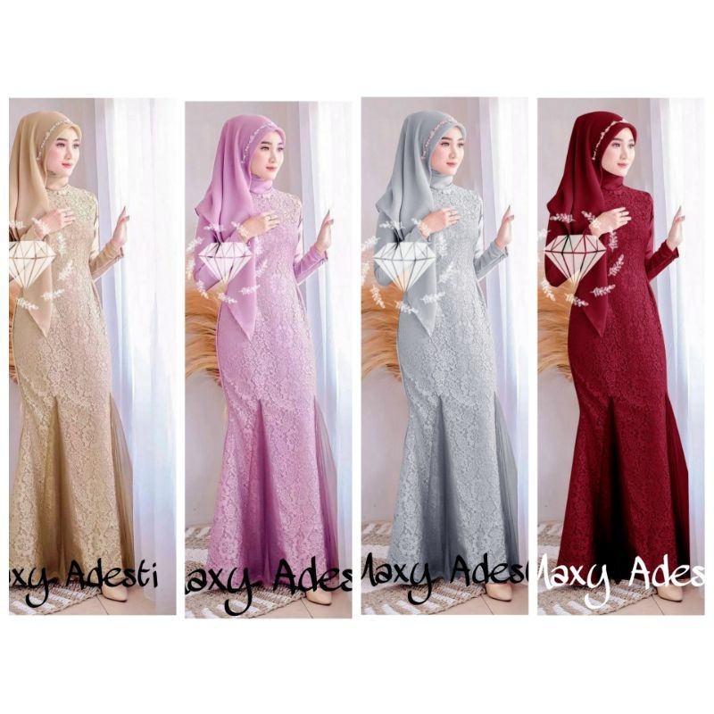 Fhasion Muslim Kekinian Terbaru Baju Pesta Gamis Duyung Brukat Elegan Mewah Bahan Brokat Mix Tile Ca