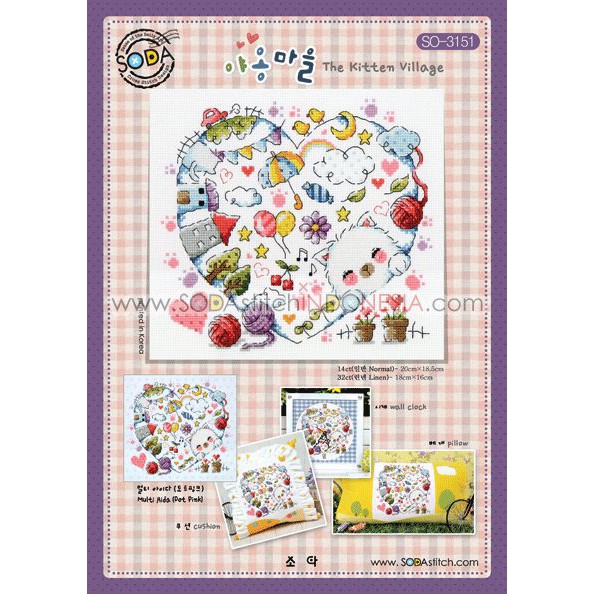 Paket DIY Craft Sulam Kristik / Cross Stitch Sodastitch SO-3151 - The Kitten Village Kucing Cat