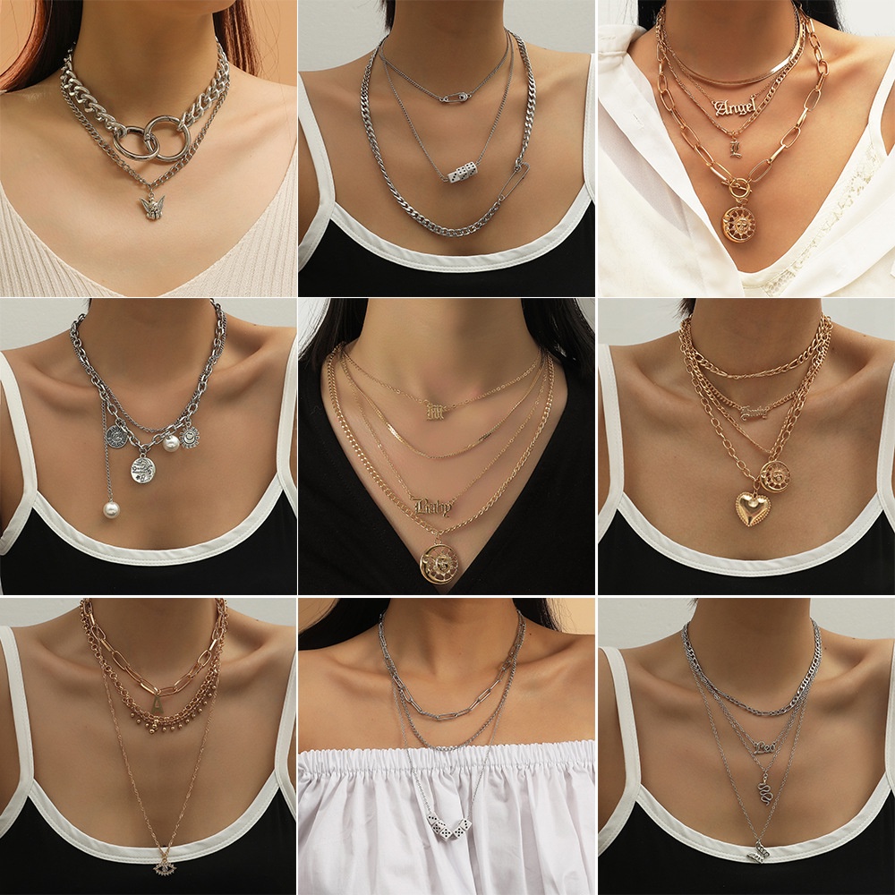 Kalung Rantai Multilayer Liontin Aksesoris Hijab Fashion Wanita Korean Style Layered Necklace