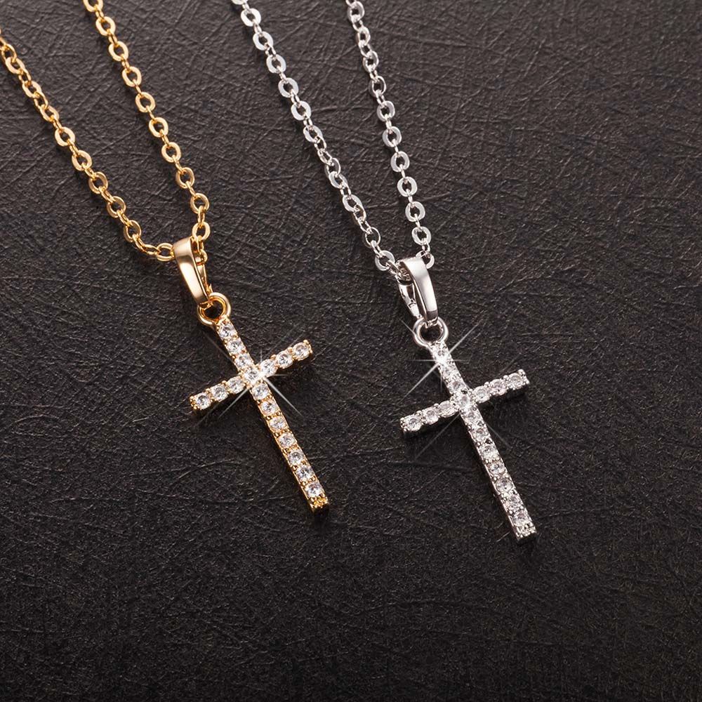 Needway  Party Gift Women Necklaces Minimalism Clavicle Chains Cross Necklaces Cross Elegant Silver Color Diamond Rhinestone Choker Korean Style/Multicolor