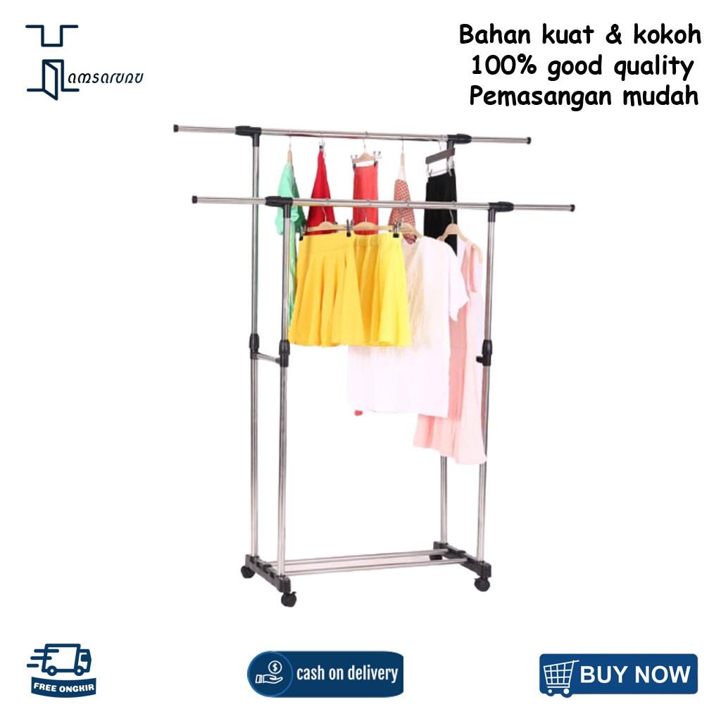 Jemuran Pakaian Double Gantungan Stand Hanger Serbaguna Minimalis Hm11