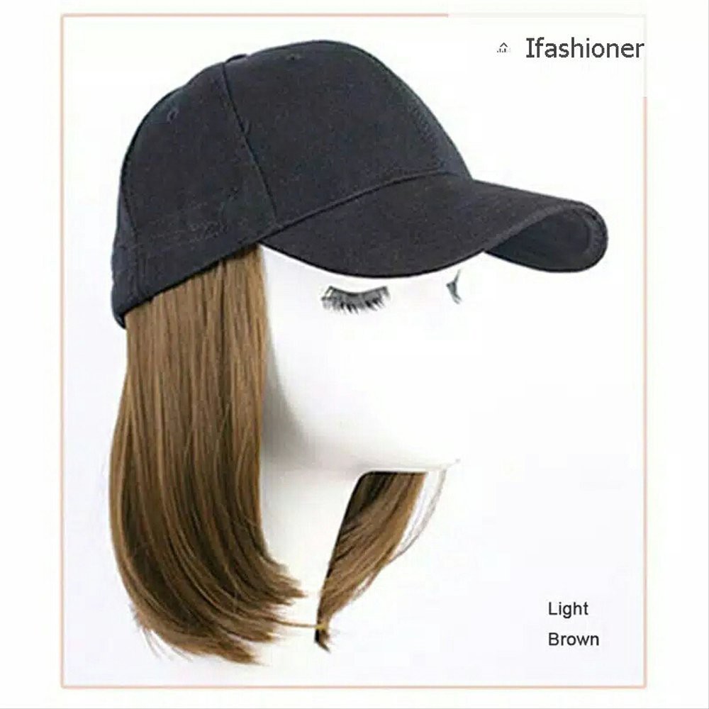 Topi baseball wig pendek 25-30cm rambut estension palsu