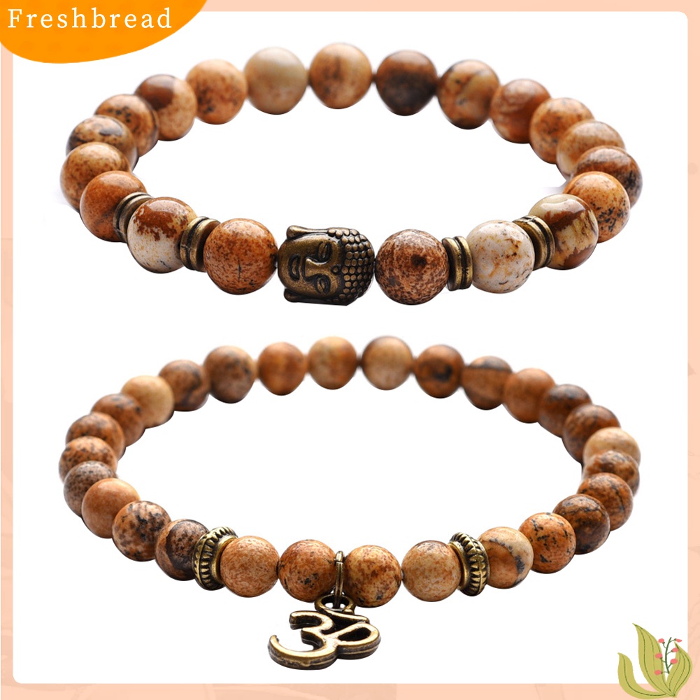 [TERLARIS]2Pcs/Set Vintage Unisex Beads Buddha Head Yoga OM Pendant Bracelets Jewelry Gift