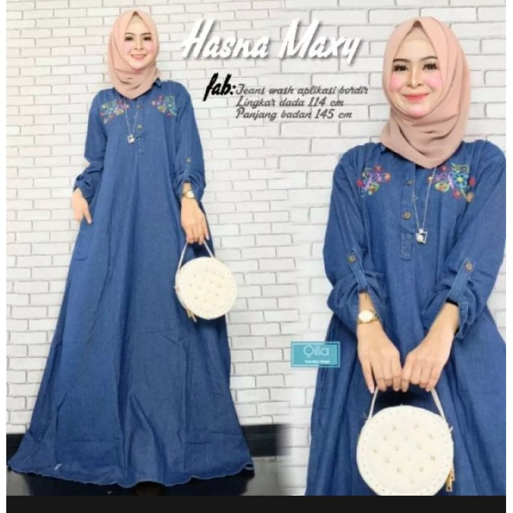 GAMIS JEANS JUMBO LD 120CM ANDROMEDA BORDIR ORIGINAL MOTIF BUNGA