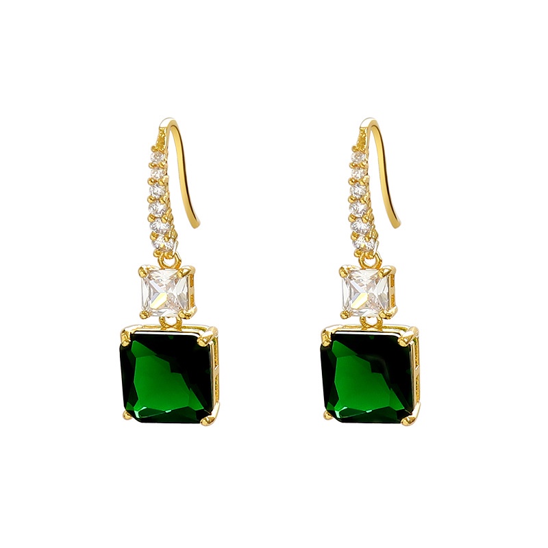 Fashion Geometric Hollow-out Micro-inlaid Zircon Rectangular Emerald Stud Earrings for Party Accessories