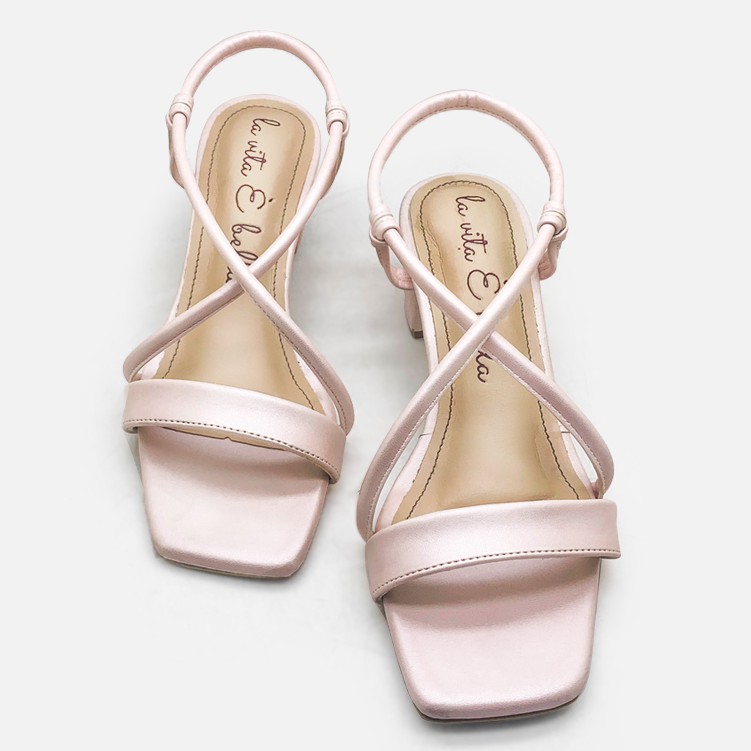La Vita E Bella Crossed Strappy Sandal Block Heels Wanita [LV1007] - Pink