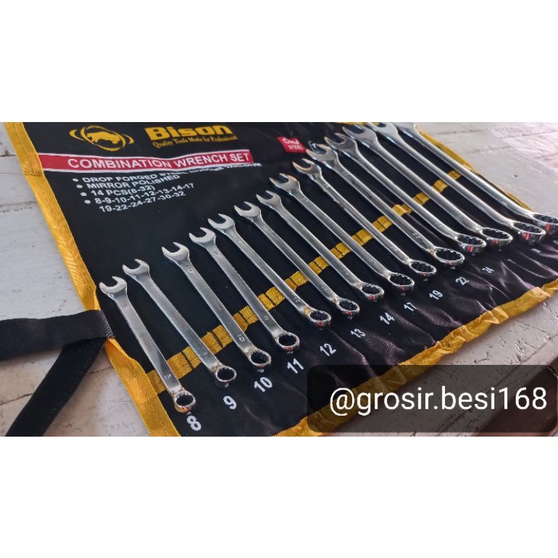 Kunci Ring Pas Set 8-32 14pcs Bison Chrome Vanadium Diatas Venus Diamond , Pesaing Tekiro