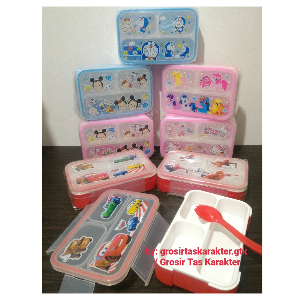 Kotak Makan Anak Karakter Pony Tsum Doraemon Spiderman Cars Lunch Box Tempat Makan Mini Bento Bekal