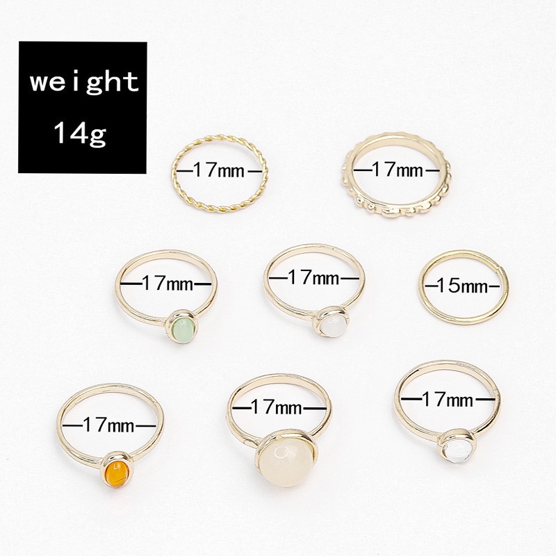 8pcs / Set Cincin Opal Champagne Multicolor Untuk Wanita