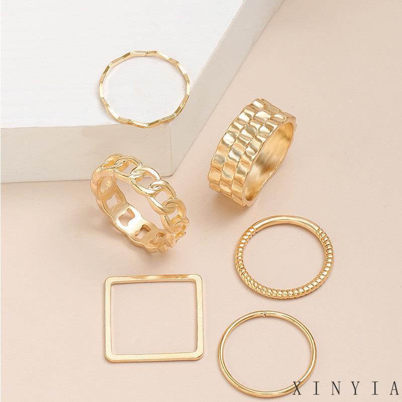 4pcs / Set Cincin Jari Telunjuk Bentuk Geometris Gaya Retro Untuk Wanita