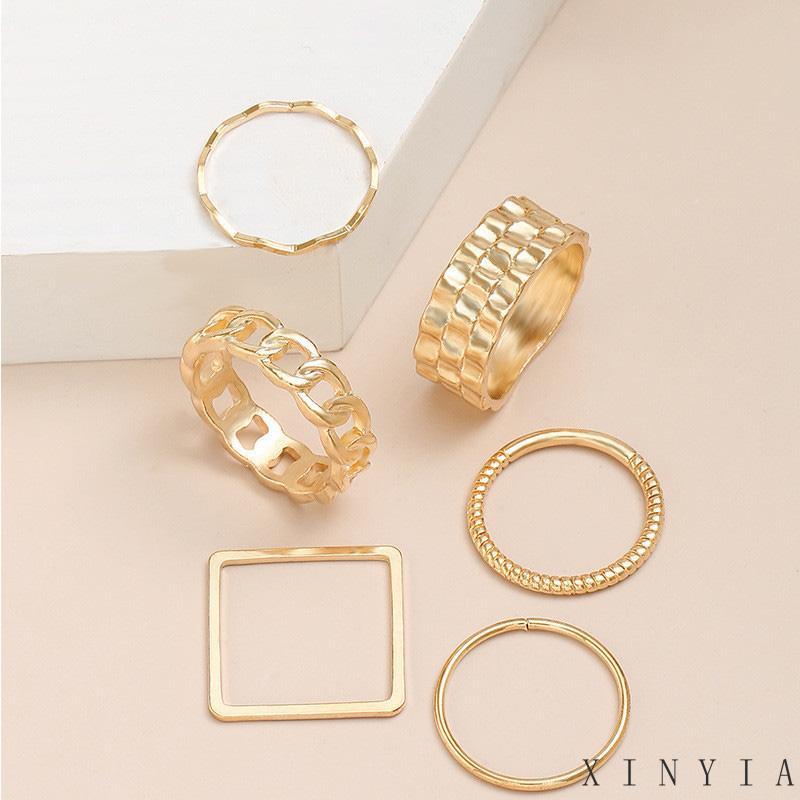 4pcs / Set Cincin Jari Telunjuk Bentuk Geometris Gaya Retro Untuk Wanita