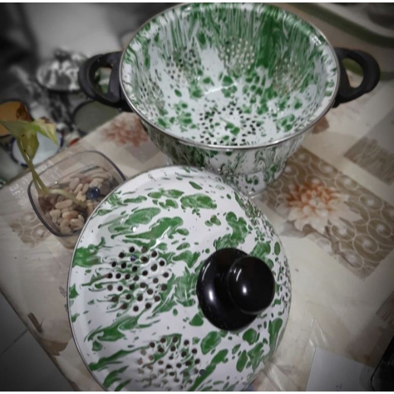 TEMPAT NASI BAKUL WAKUL SANGKU ENAMEL SENG KALENG BIRIK BURIK BLIRIK BLURIK LURIK LOREK LORENG 22 CM