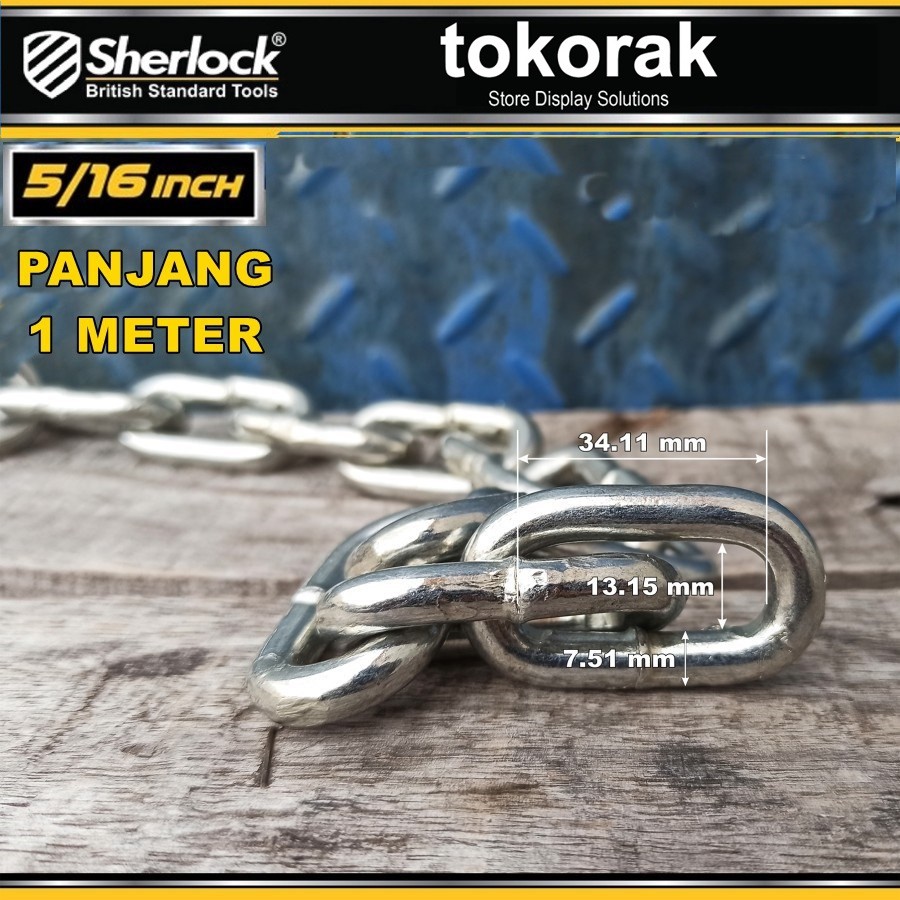 RANTAI BESI 8 MM 1 METER SHERLOCK - RANTAI KAPAL GALVANIZED 5/16 INCH