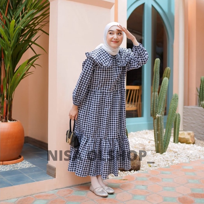 Rara midi dress - gamis remaja - L/XL - gamis kotak kotak - pakaian wanita - bisa cod