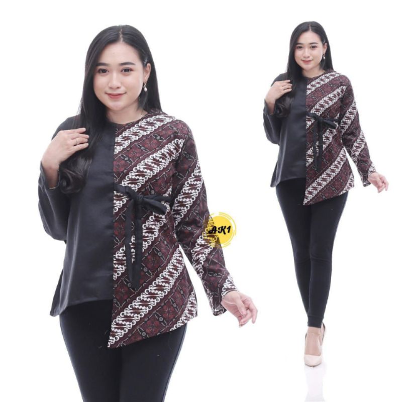tey-17 Batik wanita ASJ SA HRB026 Kenongo Kemeja Tosca Pendek-Ayrely akh