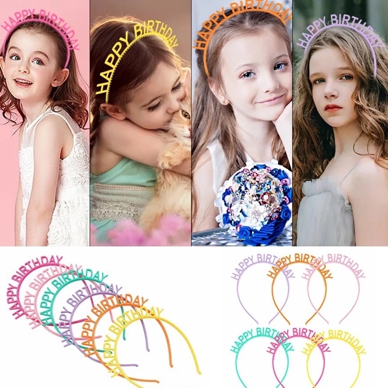 Candy Color Happy Birthday Letters Plastic Headbands / Girls Elegant Korean Non-slip Elastic Hair Hoop / Women Birthday Decoration Hairbands Crown / Ladies Party Hair Accessories