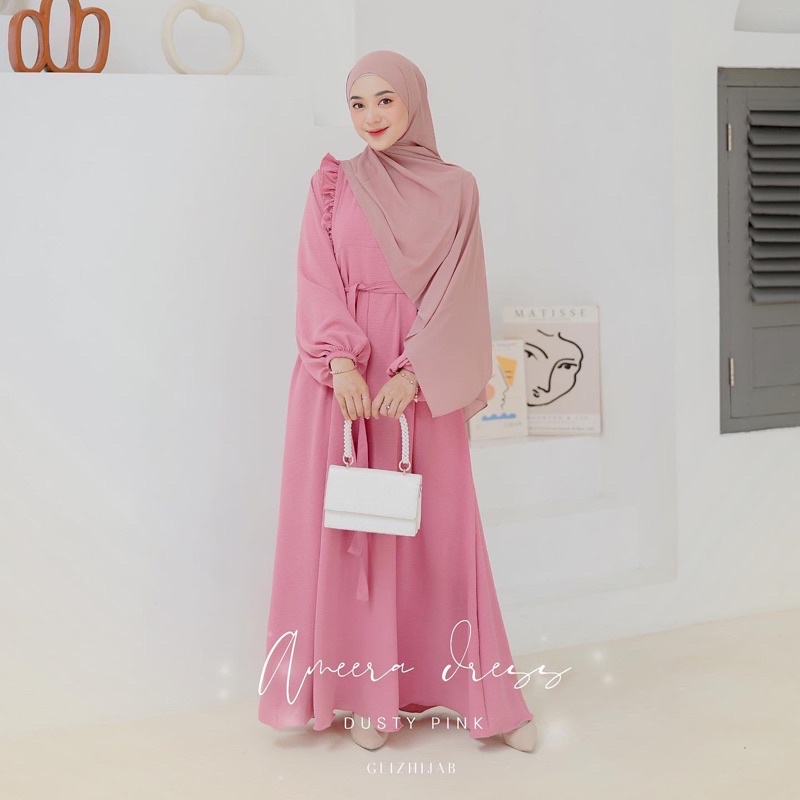 GlizHijab | Ameena Dress | Gamis Remaja Muslimah Terbaru Fashion Wanita Gamis Cringkle Ukuran XS - JUMBO-6