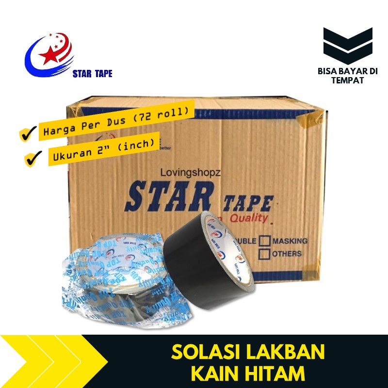 

Lakban Isolasi Solasi Kain Hitam 2 Inch 5 Meter STAR TAPE Per Dus 72 Roll