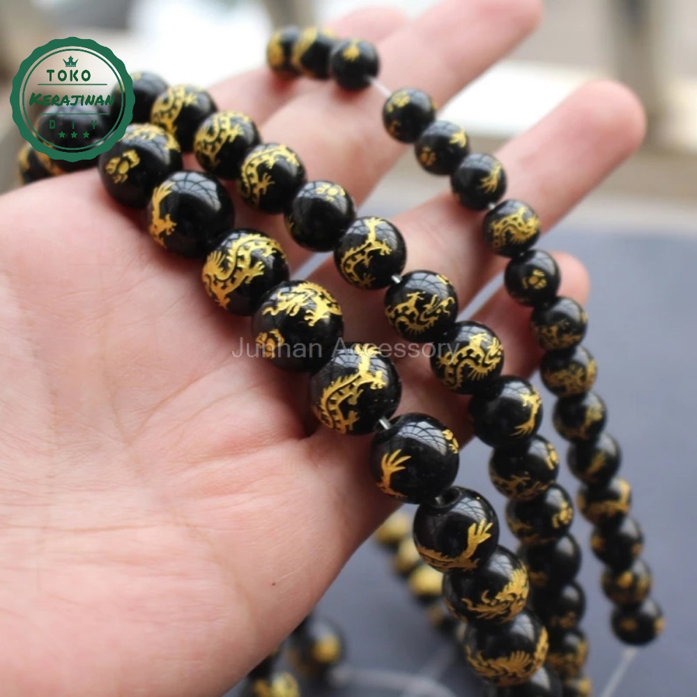 Bahan Gelang Batu Tibet Motif Naga Emas Bahan Kerajinan DIY