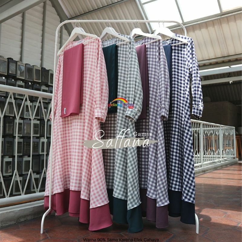 Gamis Saffana by Pelangi Hijab/ Gamis kotak-kotak set / Gamis bahan Syakila halus