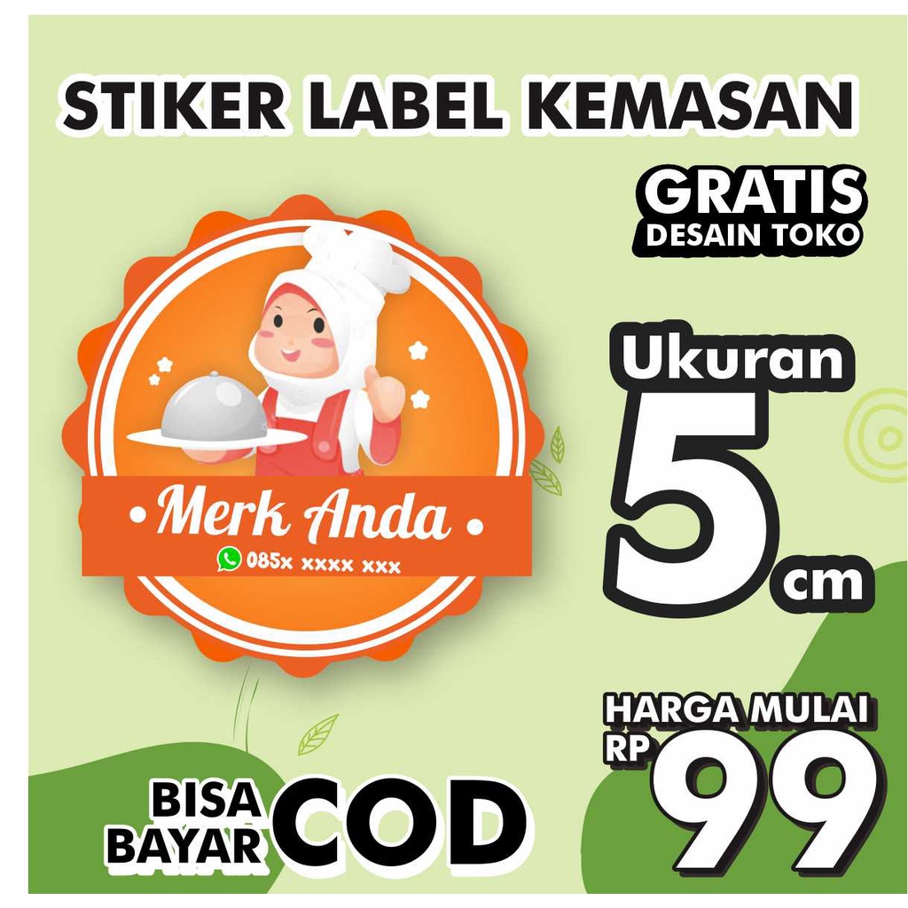 (5cm) Cetak Stiker Label Kemasan Toples Kue kering camilan makanan minuman skincare MURAH