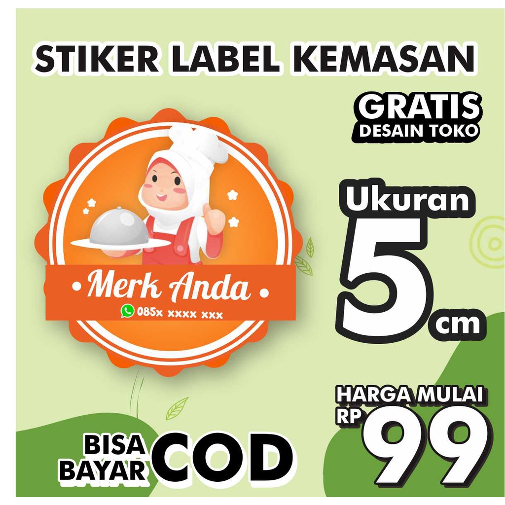 

(5cm) Cetak Stiker Label Kemasan Toples Kue kering camilan makanan minuman skincare MURAH