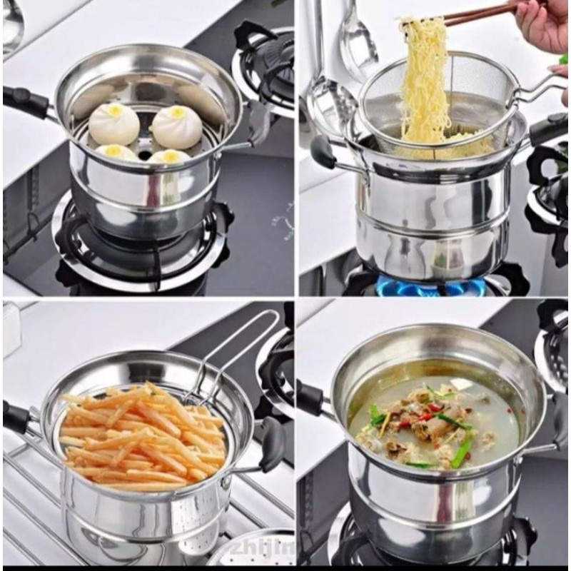 PANCI MIE 3in1 SERBAGUNA/Noodle Pot Stainless/Panci Penggorengan Mie/ Kentang Multifungsi 3in1