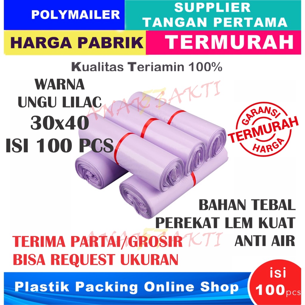 Plastik Polymailer Polymer Polimer Packingan Online Shop Amplop Plastik Packing Olshop UNGU LILAC PE 30X40 CM isi 100 pcs