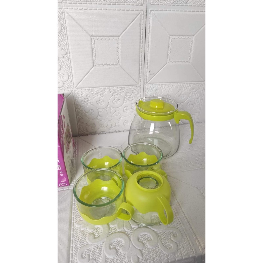 [BISA COD] TEKO SET TEAPOT HC HAPPY CALL TEAPOT SET 5 IN 1TEAPOT GELAS KACA PICHER SET 5 IN 1