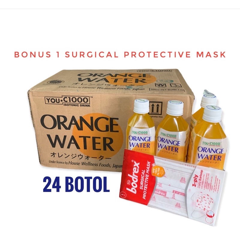 Jual You C1000 Water Orange 1 Dus Botol Plastik Bonus Surgical Protective Mask Indonesia Shopee Indonesia