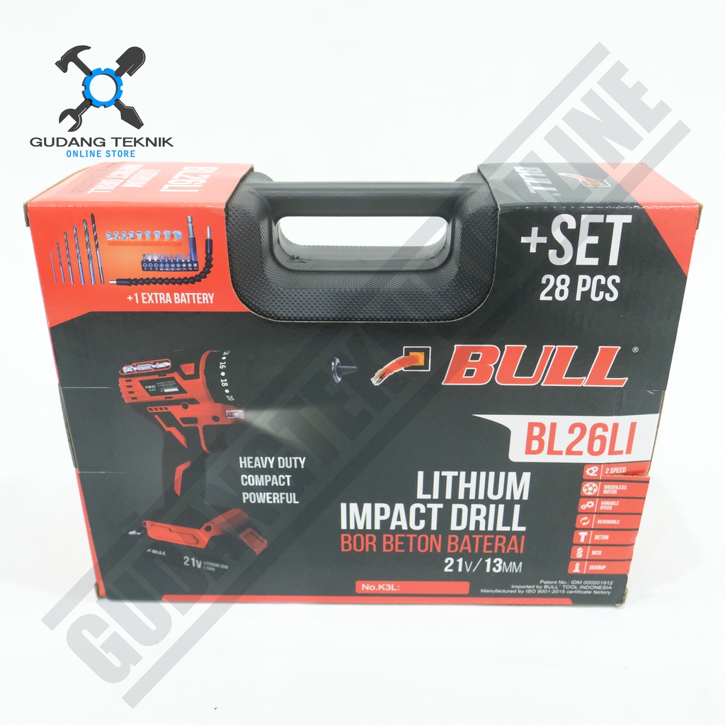 Mesin Bor Beton BATERAI BULL BL26LI / CORDLESS Impact Drill BULL BL-26LI