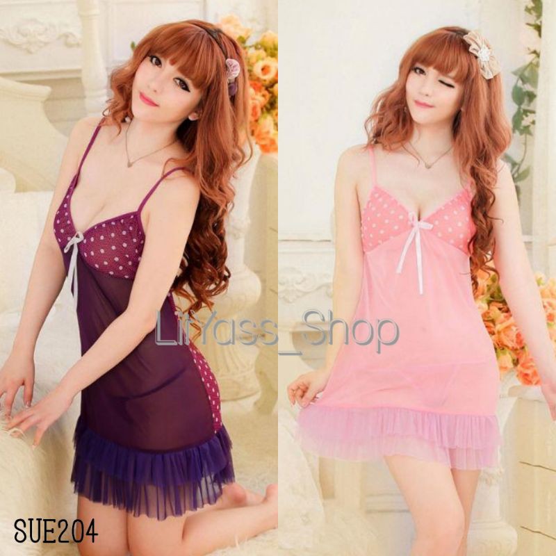 Seksi Lingerie Sexy Babydoll Layered Dots Ungu Baju Tidur Wanita Pakaian Tidur Wanita