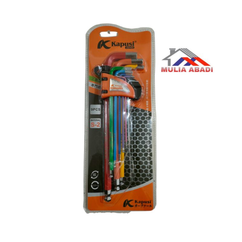 KUNCI L SET/kunci l ball point warna warni kapusi 9pcs