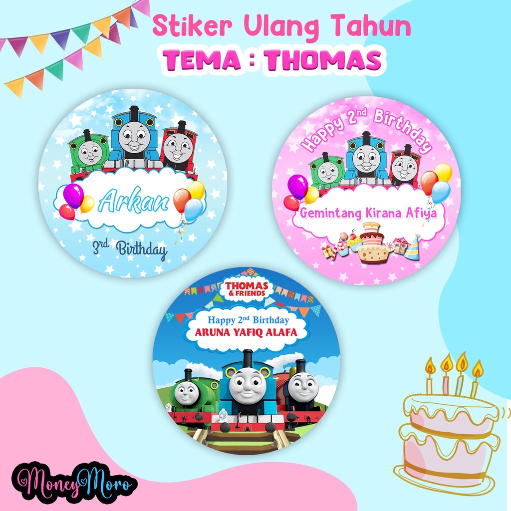 

MoneyMoro Stiker Ulang Tahun Ultah Anak Tema Thomas / Label Birthday