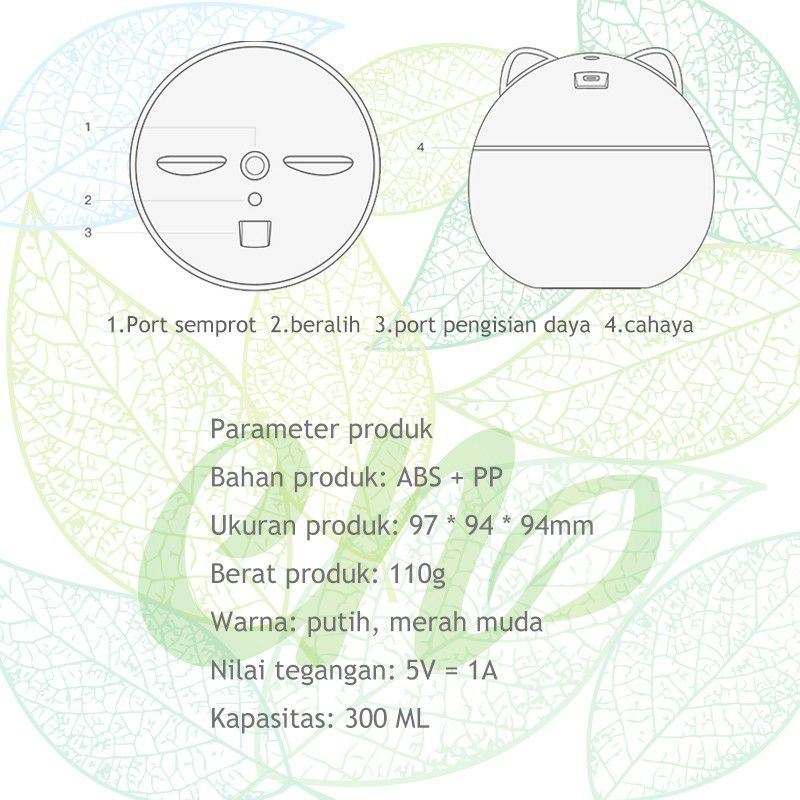 Humidifier Original Pelembab Pewangi Udara Ruangan Kamar Purifier Diffuser Portable lampu 7 warna Motif Karakter Kucing Terapi Essential oil uap-8