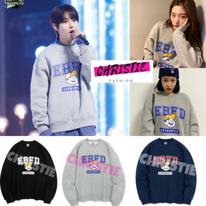 JAKET WANITA BASIC SWEATER EBFD AUTHENTIC M-XXL 13 WARNA / SWEATSHIRT RENJUN NCT - M, Abu muda OVERS