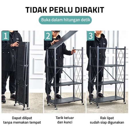 Rak Susun Serbaguna Rak Dapur Rak Penyimpanan Serbaguna Beroda Tanpa Instalasi Queen Folding 3 dan King Folding 4 Tingkat