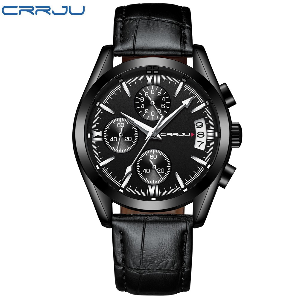 CRRJU Jam Tangan Quartz Casual Chronograph Anti Air untuk Pria / Wanita
