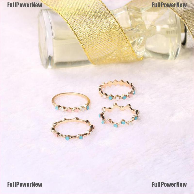 (FULL Jy) 4pcs / Set Cincin Gaya Bohemia Aksen Batu Kristal Warna-Warni Untuk Perhiasan Wanita
