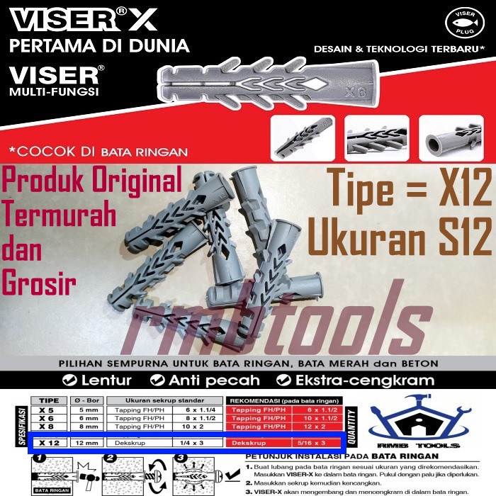 [1Dus] Viser X12 Nylon WAll Plug Tembok Dinding Untuk Bata Ringan Bata Merah Beton