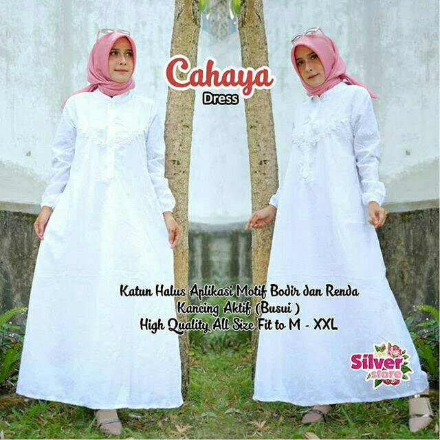 Gamis katun bordir putih white dress