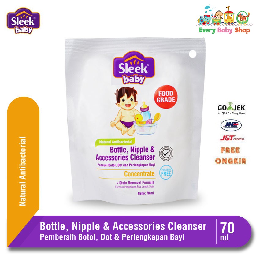 SLEEK Bottle Nipple CLEANSER 70 ml - Sabun Cuci Botol Dot Bayi 70ml - Kemasan Refill EXP 2026