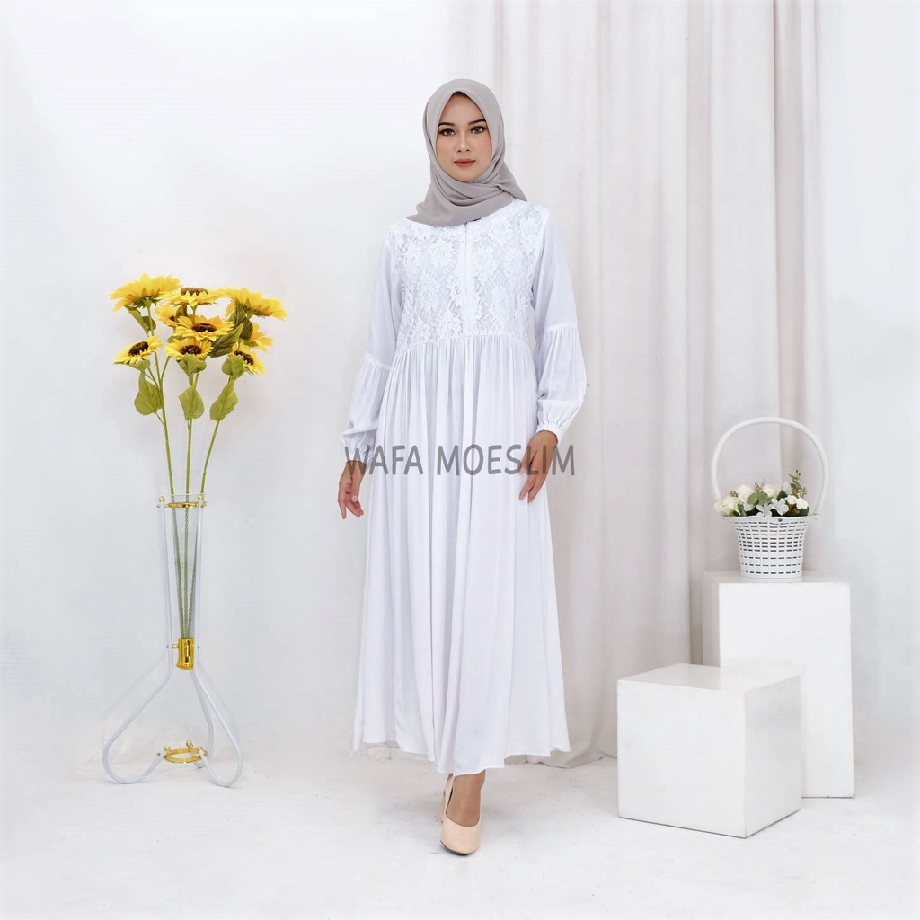 OTHERS MECCA Gamis Brukat Terbaru 2022 Gamis Putih Wanita Elegan Gamis Simple Elegan Modern Remaja B