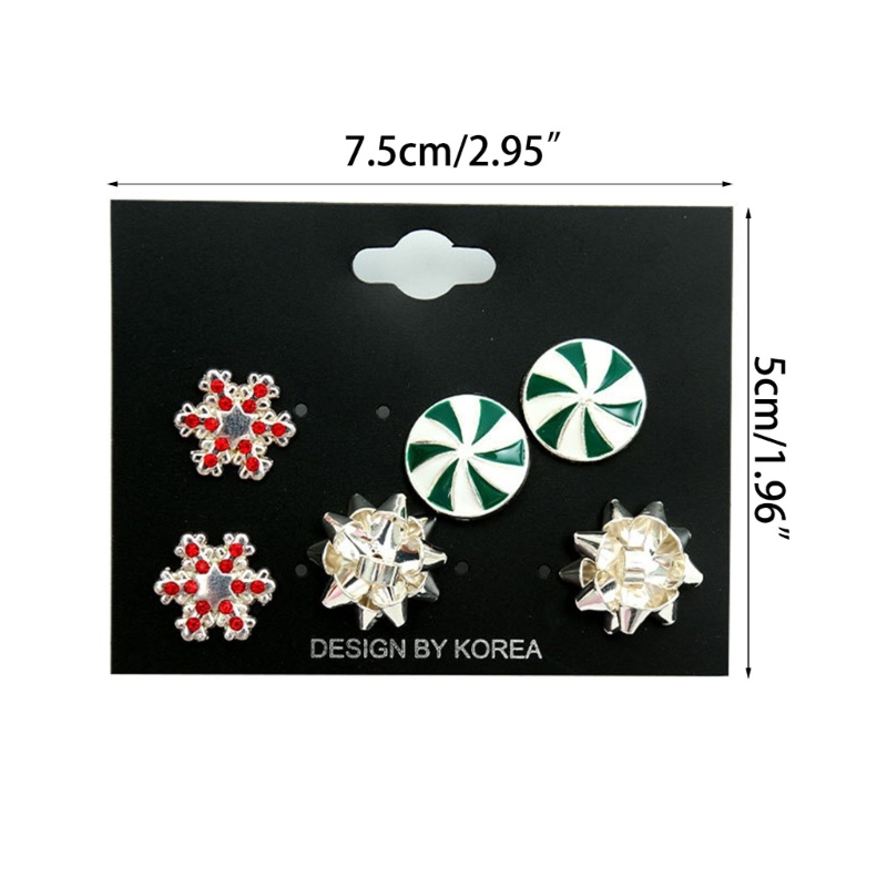 3 Pasang Anting Stud Desain Bunga Kepingan Salju Bahan Alloy Untuk Wanita