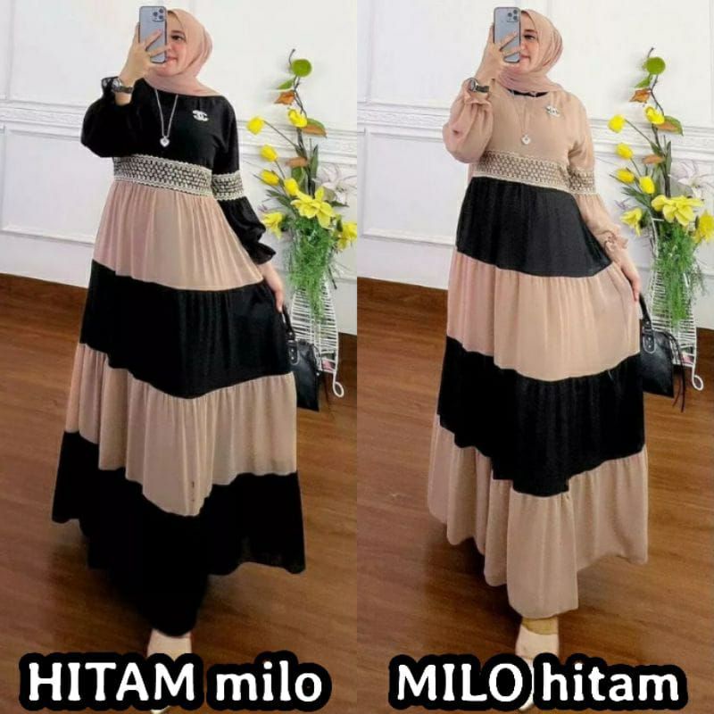 [Fashion Muslim] MALIKA DRESS maxy kombinasi warna Gamis renda Ceruty babydoll terlaris