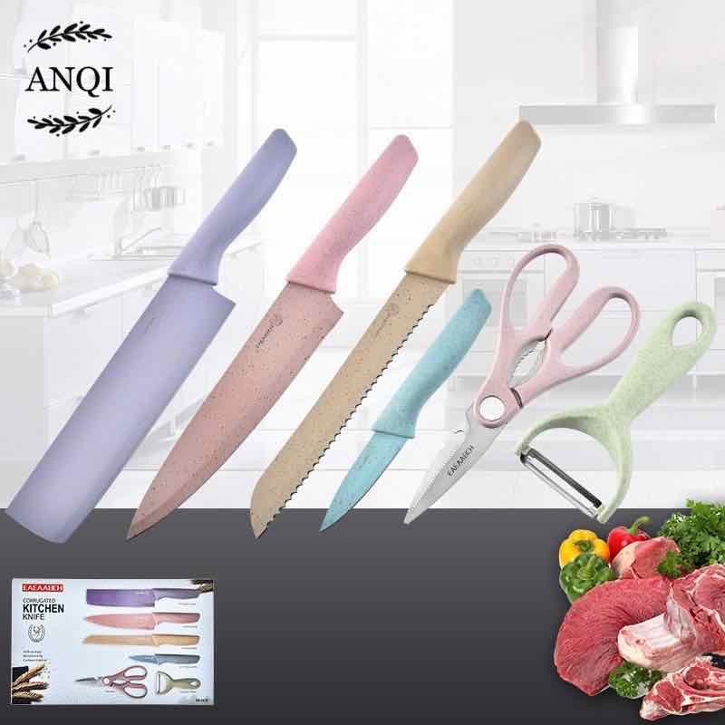 ANQI1888 6IN1 Pisau Set EVCRIERH / VISHAL stainless Dilapis Anti Lengket / Alat Masak Pisau Set