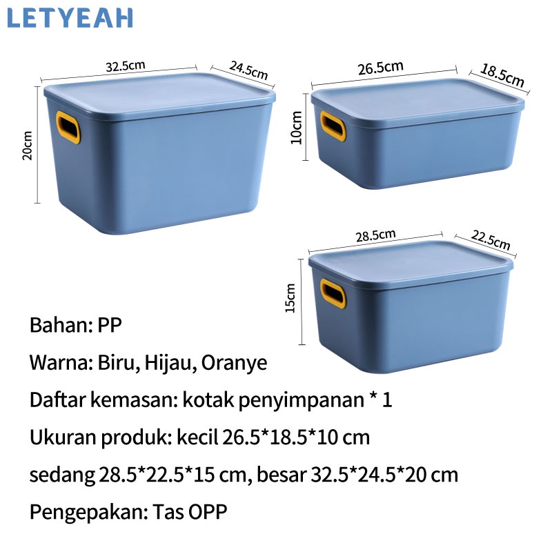 letyeah Storage box organizer dengan penutup anti debu / kotak penyimpanan bin pantry serbaguna