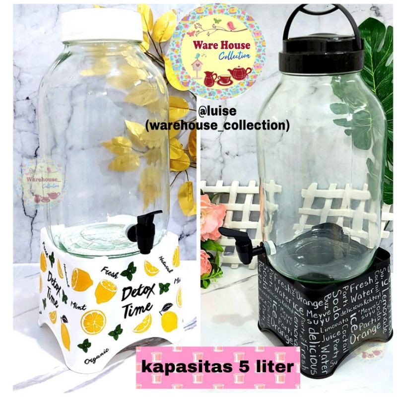 DISPENSER KACA HEREVIN / DRINK JAR KACA / DISPENSER CANTIK 5LT / TEMPAT AIR  KACA